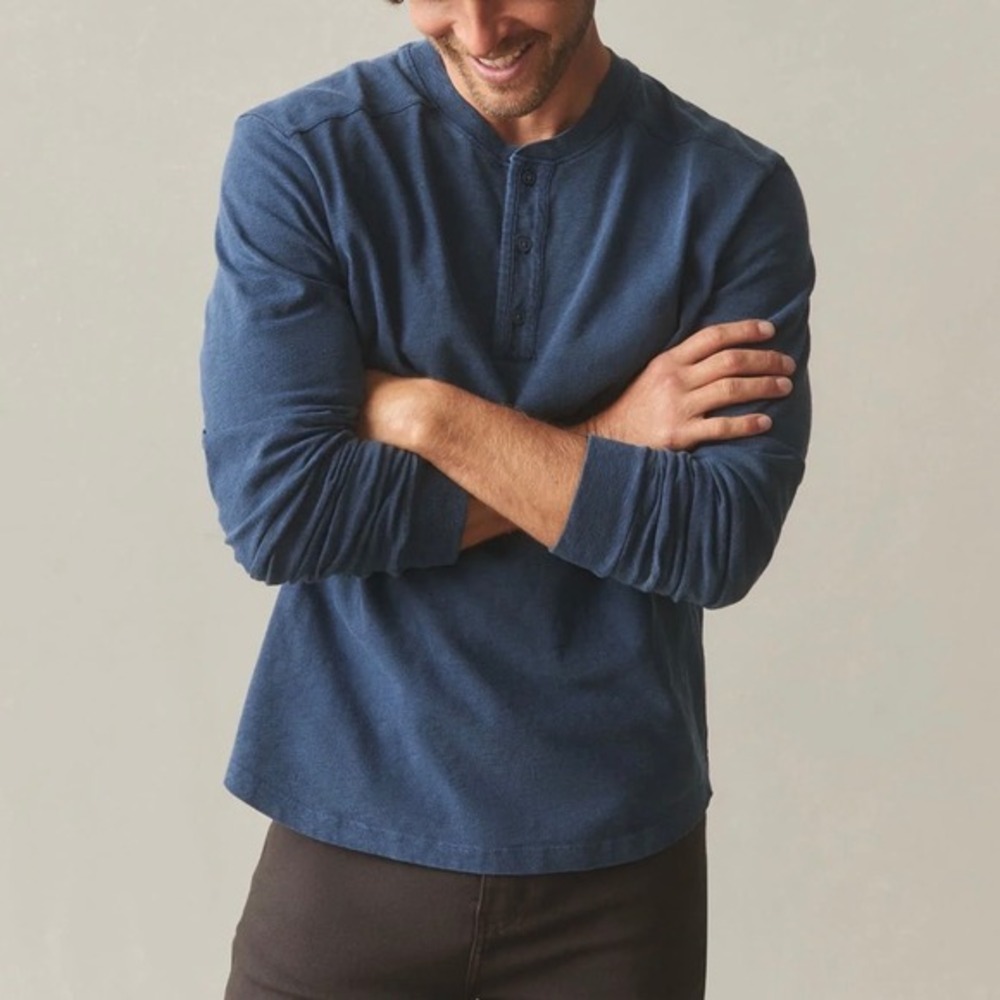 NWOT American Giant Men's Broken-In Premium Slub Long Sleeve Henley Blue XL